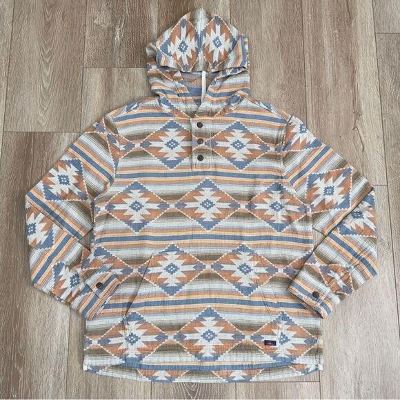 Faherty RARE Doug Good Feather Aztec Tribal Organic Cotton Poncho Hoodie Mens M - Picture 1 of 14